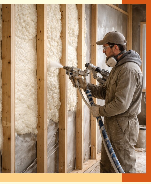 Утепление каркасной стены ППУ в Южноуральске от 4648 руб./м2 под ключ | ТепломастерЖрк