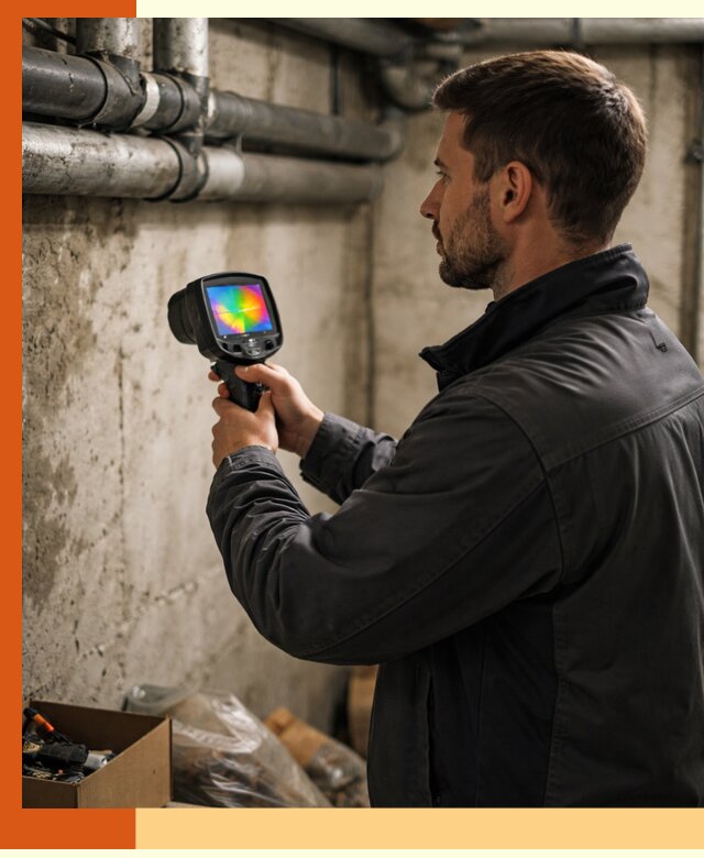 Тепловизионное обследование подвала в Южноуральске для поиска утечек тепла